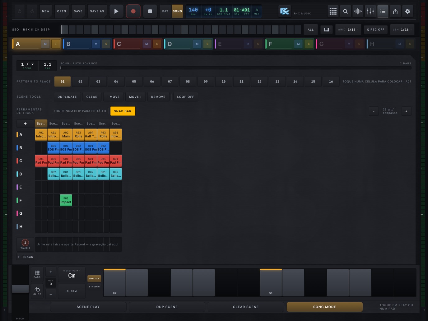 Editor de músicas com faixas de áudio